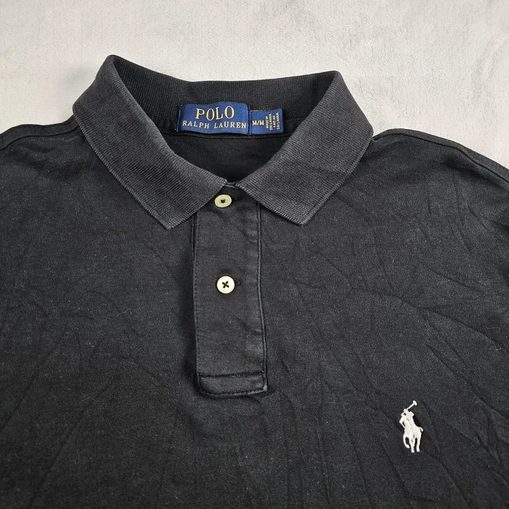 Polo Ralph Lauren Shirt Mens Medium Cotton Black White Embroidered Pony